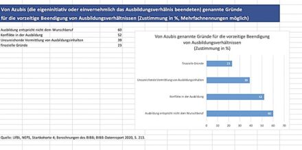 Die Tabelle zeigt die Gründe, die Azubis 2018 für die vorzeitige Beendigung ihrer Ausbildung nannten.