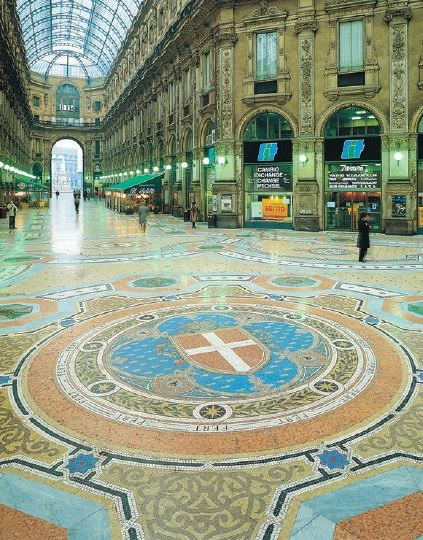 Mosaik in der Galleria Vittorio Emanuele, Mailand.