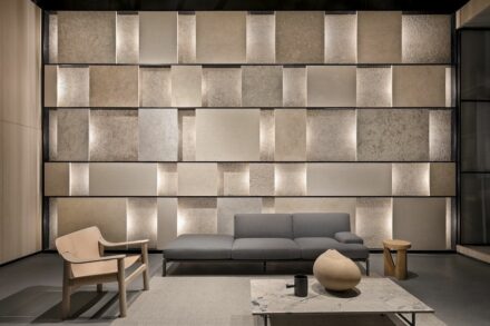 The new Grassi Pietre Showroom in Nanto with various shades and finishings of Pietra di Vicenza.