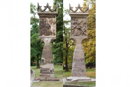 Die Betsäule (Seite Kreuztragung) vor und nach der Restaurierung: 2. Preis für Markus und Christof Traub.