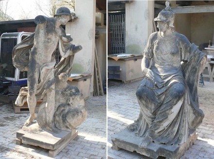 Zustand des Merkur und der Minerva vor den restauratorischen Arbeiten: 3. Preis an Julius Hempel (Bildhauer Hempel)...