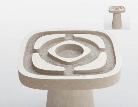 Em „Giardino all’Italiana“ Matteo Ragni inspirou-se no desenho de parques em estilo barroco. O objeto pode ser uma mesinha de café, se preenchido com areia, ou parte de uma praça seca japonesa.