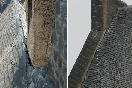Die Schieferdeckung auf dem Kirchendach war zwar in Ordnung, aber durch die Anbindung ans Mauerwerk drang Wasser ein. Foto: Gesell Kriesten und Partner