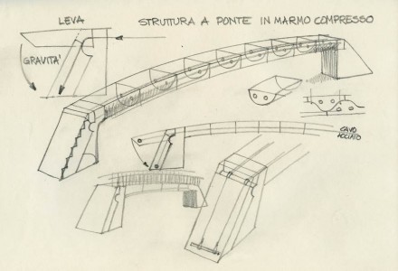 „Lithic Bridge“ (Brücke aus Stein) nennen der Designer Raffaello Galiotto und der Ingenieur Alessandro Serafini ihre Konstruktionsidee, die sich ebenfalls gespannter Stahlseile bedient.