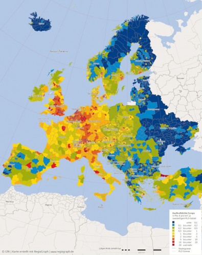 Kaufkraftdichte in Europa.