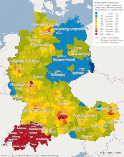 Die D-A-CH-Länder im Vergleich nach Kaufkraft.