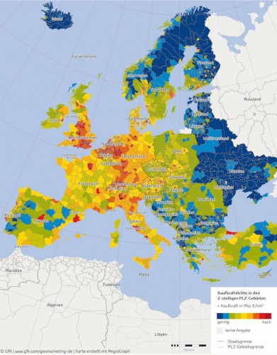 Kaufkraftdichte in Europa.