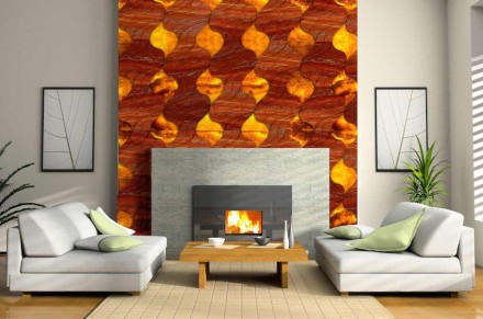Laura Camelin, Francesco Visentin: „Blaze“. Piastrelle retroilluminate, dove il colore della pietra e la struttura ricordano il fuoco.