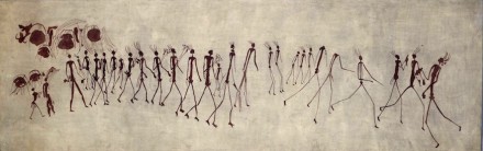 Felszeichnung aus der Massimbura-Höhle, Zimbabwe, danach angefertigtes Aquarell von Elisabeth Mannsfeld (1929).