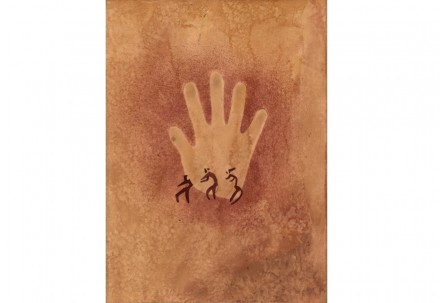 Felszeichnung aus dem Wadi Sura des Gilf el-Kebir, Ostsahara, danach angefertigte Zeichnung von Elisabeth Pauli (1933).