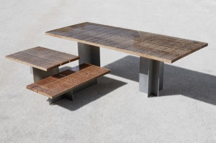 And indeed: we found that our ideas had already been realized, albeit in unusual ways: designers at Alcarol fill worktables, on which natural stone slabs were cut, with transparent resin.