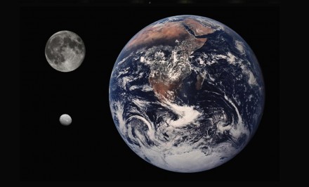 Größenvergleich Erde - Mond - Ceres (links unten). Grafik: CWitte / Wikimedia Commons