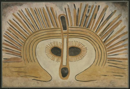 „Wandjina“, Australien, Kimberley, Mount Hann, nach 1800 v.Chr., Aquarell von Douglas C.Fox, 1938, 73 x 108,5 cm.
