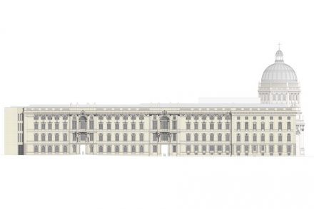 Die Lustgartenfassade. Rendering: Stiftung Berliner Schloss – Humboldtforum / Architekt: Franco Stella mit FS HUF PG