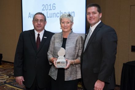 Brenda Edwards with 2016 BSI President Aaron Hicken (right) and 2016 MIA President David Castellucci.