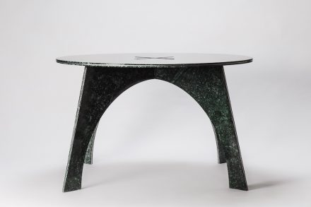 Giotto: This idea was born when I was watching the marble slabs in stock. „Why not use this material in a different way?” I thought. So „Giotto“, a round marble table made of one piece of Taiwanese marble slab, was born. To make the table lighter, "Giotto" applies a composite material - marble and aluminum sandwich - which is only of 1.6 cm in thickness yet stronger than the original material. No waste, simple for assembly and shipment. Designer: Moreno Ratti; manufacturer: Chia-Tai Marble Co., Ltd.; material: Serpentinite, Aluminium Year: 2016