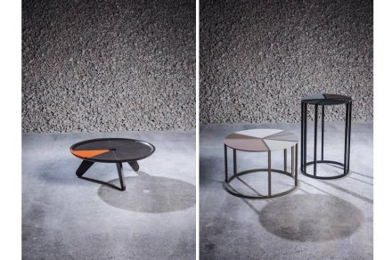 <a href="https://www.stoneitaliana.com/"target="_blank">Stone Italiana</a>: „Prospettiva Stone“ aus Quarz Kompositmaterial. Links: Design Lorenzo Palmeri, rechts: Design Arseny Leonovich.