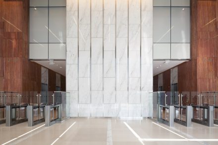 Category Commercial, stone. Project: Energy Center III. Designer: Kirskey Architecture. Installer: Camarata Masonry Systems, Ltd.