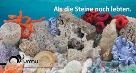 Plakat zur Ausstellung „Als die Steine noch lebten. 150 Millionen Jahre Albgeschichte“.