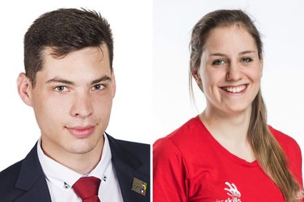 Left: Joseph Courtin, France, Bronze Medal stonemasonry; right: Sonja Monn, Switzerland, participant.