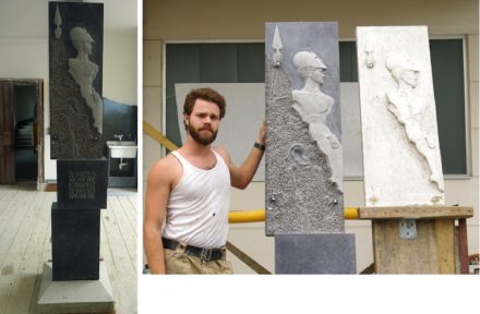 Wettbewerb „Die Gute Form“; Tassilo I. Pöllath, 2. Bundessieger bei den Steinbildhauern: mehrteiliger Hinweisstein für die Archäologie. Ausbildung bei Dietmar Knacker, Mindelheim.
