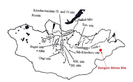 Conventional map showing places of ancient Turkic inscriptions and ruins on the Mongolian Plateau.