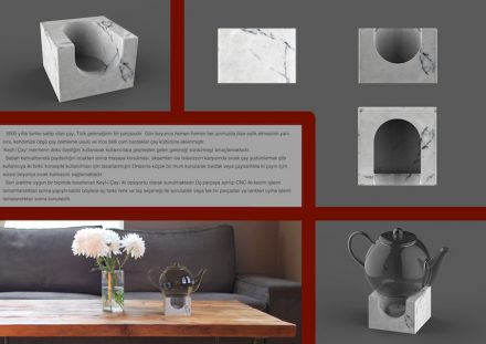 Students, Category decorative products, 3rd prize: Aybüke Göler, Koral Oral (Özyeğin University): „Keyf-i Çay”. Composed of three pieces the object allows to choose different designs.
