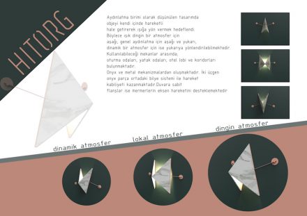 Students, Category decorative products, Honorable Mention: Ceyda Korkmaz (Marmara University): „Hitorg“. Movable lamp made with onyx.