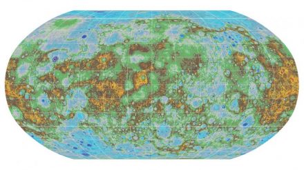 The United States Geologic Survey released this topographic map of Mercury in 2016. The highest elevations are colored red, and the lowest dark blue. Source: USGS
