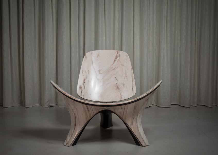 Design classic „Shell Chair” from 1963 re-created in thin Palissandro marble