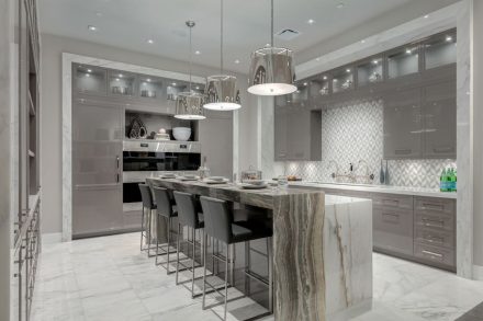 CID-Awards: Design Category, Commercial Stone. Project: Kitchen and Bath Design Showroom. Designer: Empire Kitchen & Bath. Location: Calgary, Alberta, Canada.