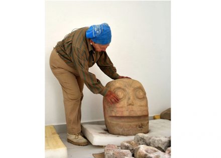 Sculpture depicting Xipe-Totec's skinned head.