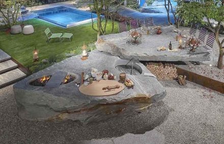 A „BBQ and epicurean block“ with 23 t of stone Swiss Alfredo Polti Company had presented at the Giardina Garden Fair in Zurich in 2017. Photo: Alfredo Polti company