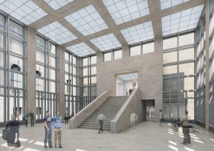 Fränkischer Muschelkalk als Verkleidung im neuen Eingang des Berliner Pergamonmuseums
