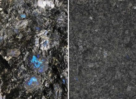 Labradorite Blue Eyes: hammered (left), flamed (right).