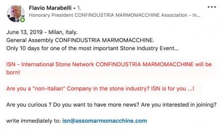 Screenshot from LinkedIn: Honorary president Flavio Marabelli calls for non-Italian stone companies to check the idea of an „International Stone Network”.