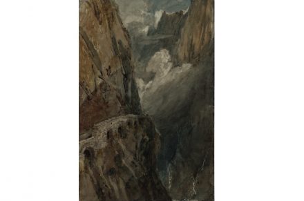 Joseph Mallord William Turner, The Schollenen Gorge from the Devil’s Bridge. Pass of St Gotthard, 1802, Graphit, Aquarell und Gouache auf Papier, 47 x 31.4 cm, © Tate, London, 2019.
