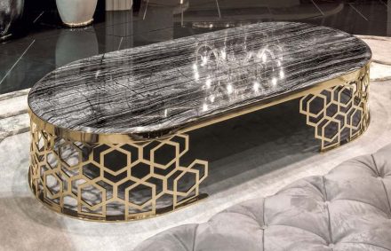 Longhi: table „Manfred“, with a base refering to traditional „Mashrabiya” decoration.