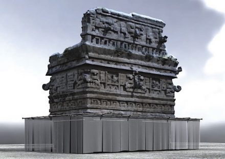Rekonstruktion der Iglesia von Chichén Itzá mit Verhüllung. Rendering: Alejandro Campoverde