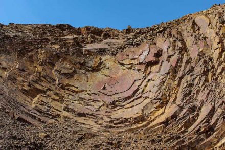 Andesit im Steinbruch Juchem, Niederwörresbach, Rheinland-Pfalz. Foto: Roger Lang, Landesamt für Geologie und Bergbau Rheinland-Pfalz