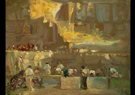 Bei den Steinmetzen wie auch in allen anderen Berufen ändert sich manches, während anderes bleibt. Der Impressionist Robert Sterl (1867-1932) hat in seinen Gemälden zahleiche Szenen von Arbeiten im Steinbruch eingefangen. Das <a href="http://www.robert-sterl-haus.de/"target="_blank">Robert-Sterl-Haus</a> im Ort Struppen unweit von Pirna zeigt seine Arbeiten. Quelle: <a href="https://commons.wikimedia.org/"target="_blank">Wikimedia Commons</a>