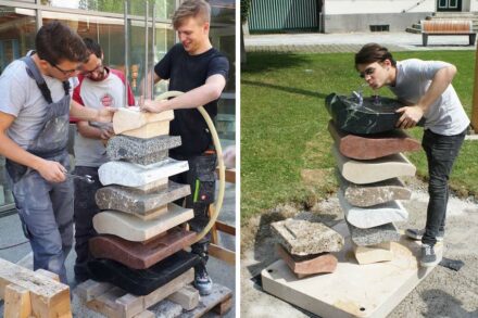 Einer weiterer 2. Platz ging an Schüler der Berufsschul-Steinmetz-Klasse im 3. Lehrgang 2018 der LBS Wals für den öffentlichen Trinkbrunnen „Faistauers Pinselstrich“ am Anton-Faistauer-Platz in der Gemeinde Maishofen.