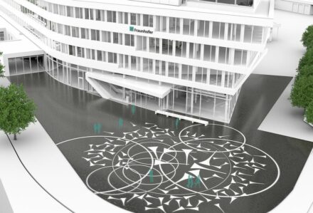Entwurf von „Globe of Glass“ für den Vorplatz vor dem neuen Fraunhofer-Institut für Energiewirtschaft und Energiesystemtechnik (IEE) in Kassel. Quelle: Davar/HHS/Fraunhofer IEE