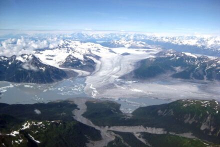 Glaciers such as the Yakutat in Southeast Alaska, shown here, have been melting since the end of the Little Ice Age, influencing earthquakes in the region. Photo: Sam Herreid
