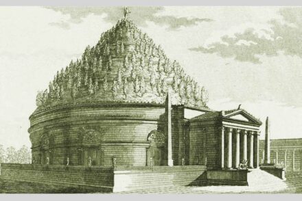 A reconstruction of the mausoleum by Luigi Canina, “Gli edifizi di Roma antica,“ 1851. Source: <a href="https://commons.wikimedia.org/"target="_blank">Wikimedia Commons</a>, <a href=" https://en.wikipedia.org/wiki/Creative_Commons_license"target="_blank">Creative Commons License</a>