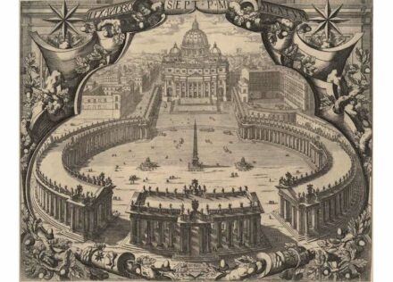 Giovanni Ranzoni und François Collignon, Berninis Plan für den Petersplatz in Rom, 1663, Radierung und Kupferstich. Kupferstich-Kabinett, Staatliche Kunstsammlungen Dresden. Foto: Andreas Diesend