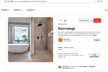 Screenshot der Pinterest-Seite von Bricmate mit dem Norrvange-Produktnamen für eine seiner Keramiken.