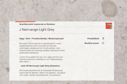 Screenshort der Webpage von Bricmate mit dem Begriff „Granitkeramik”.