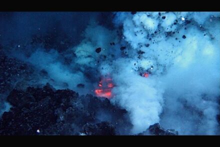West Mato Volcano erupting in 2009. Image courtesy of the National Oceanic and Atmospheric Administration.