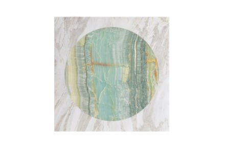 Budri and Maarten De Ceulaer: “Pantheon Square”. Coffee table, background in Bianco Nuvola marble, inner circle in Azul Sky marble. Table feet in satin and brushed golden metal. Dimensions: 43,3 x 43,3 x h 14 inch - ø foot base 35,4 inch.